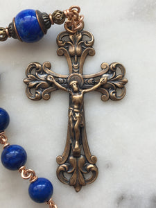 Brilliant Blue Pocket Rosary - AAA Natural Lapis - Bronze Medals - Mary and Angels - Single Decade Rosary CeCeAgnes