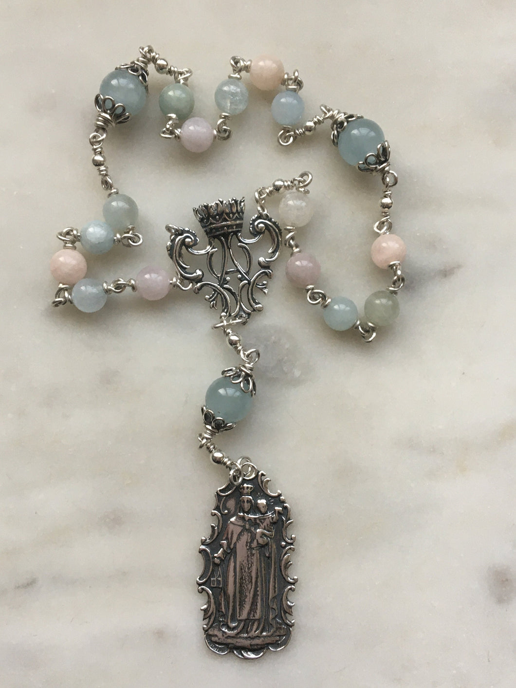 Little Crown of Mary Chaplet - Sterling Silver - Morganite - Chaplet of the Immaculate Conception