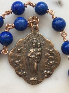 Brilliant Blue Pocket Rosary - AAA Natural Lapis - Bronze Medals - Mary and Angels - Single Decade Rosary CeCeAgnes
