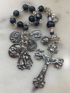 Beautiful Single Decade Charm Rosary! - Sapphires - Sterling Silver