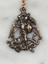Load image into Gallery viewer, Saint Michael Pocket Rosary - Moonstone and Bronze - Single Decade Rosary
