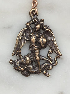Saint Michael Pocket Rosary - Moonstone and Bronze - Single Decade Rosary