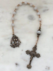 Saint Michael Pocket Rosary - Moonstone and Bronze - Single Decade Rosary