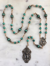 Load image into Gallery viewer, Saint Michael Chaplet - Wire wrapped - Malachite Gemstones - Bronze - St. Michael and Angels Crucifix CeCeAgnes
