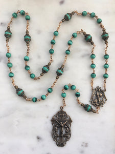 Saint Michael Chaplet - Wire wrapped - Malachite Gemstones - Bronze - St. Michael and Angels Crucifix CeCeAgnes