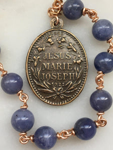 Jesus Mary Joseph Rosary - Tanzanite and Bronze - One Decade Rosary - Pocket Rosary CeCeAgnes
