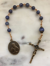 Load image into Gallery viewer, Jesus Mary Joseph Rosary - Tanzanite and Bronze - One Decade Rosary - Pocket Rosary CeCeAgnes
