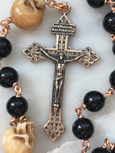 Load image into Gallery viewer, Memento Mori Rosary - Saint Michael- Onyx and Ox Bone Skulls - Bronze - Wire-wrapped - Pardon Crucifix
