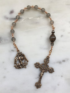 Saint Michael Pocket Rosary - Labradorite and Bronze - Single Decade Rosary