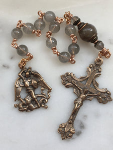 Saint Michael Pocket Rosary - Labradorite and Bronze - Single Decade Rosary