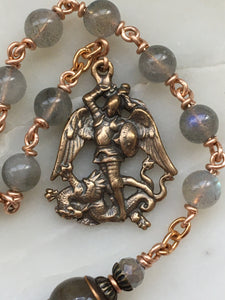 Saint Michael Pocket Rosary - Labradorite and Bronze - Single Decade Rosary CeCeAgnes