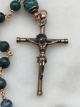 Load image into Gallery viewer, Our Lady of Guadalupe Pocket Rosary -  Chrysocolla Gemstones - Bronze Crucifix and Medal - Single Decade Rosary
