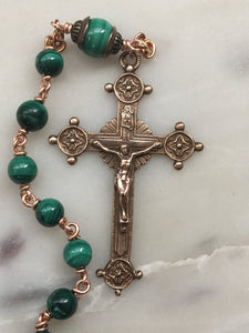 OL of Fatima Pocket Rosary - Green Tenner - Malachite Gemstones - Bronze Medals - Single Decade Rosary CeCeAgnes