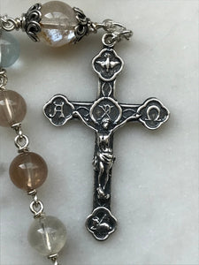 Saint Raphael Pocket Rosary - Topaz and Silver - Single Decade Tenner - Sterling Silver