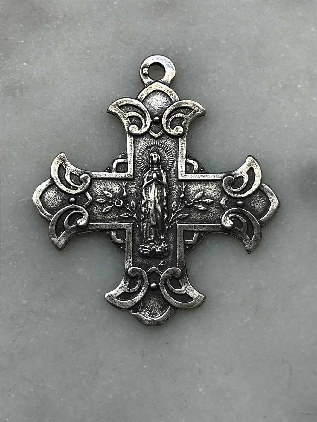 Sacred Heart/Blessed Virgin Mary Medal -cross- Bronze or Sterling Silver - Antique Reproduction 053