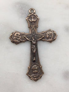 Holy Family Crucifix Pendant - Sterling Silver or Bronze - Antique Reproduction 314