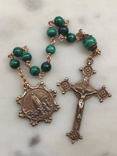 Load image into Gallery viewer, OL of Fatima Pocket Rosary - Green Tenner - Malachite Gemstones - Bronze Medals - Single Decade Rosary CeCeAgnes
