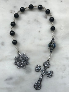 OL of Fatima Pocket Rosary - Black Tourmaline - Sterling Silver - Tenner - Single Decade Rosary CeCeAgnes