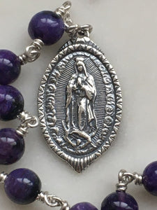 Sterling Pocket Rosary - Our Lady of Guadalupe Tenner - Purple Charoite - Beautiful Crucifix - One Single Decade Rosary