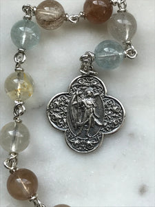 Saint Raphael Pocket Rosary - Topaz and Silver - Single Decade Tenner - Sterling Silver