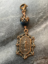 Load image into Gallery viewer, Bag Charm  Catholic Miraculous Medal Zipper Pull - Bronze and Kyanite
