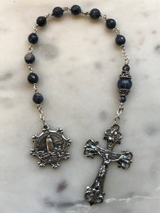 Sterling Pocket Rosary - Our Lady of Fatima - Sapphire - Beautiful Crucifix - One Single Decade Rosary