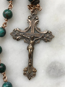 Saint Joan of Arc, Saint Michael and Sacred Heart Pocket Rosary - Chrysocolla and Bronze