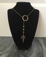 Load image into Gallery viewer, Three Hail Mary Adjustable Solid Bronze Necklace - Peridot
