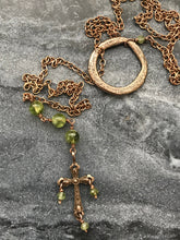 Load image into Gallery viewer, Three Hail Mary Adjustable Solid Bronze Necklace - Peridot
