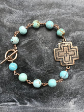 Load image into Gallery viewer, Southwestern Turquoise Bracelet - Solid Bronze - Cross

