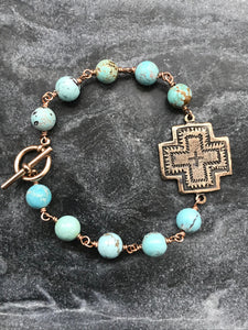 Southwestern Turquoise Bracelet - Solid Bronze - Cross