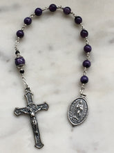 Load image into Gallery viewer, Sterling Pocket Rosary - Our Lady of Guadalupe Tenner - Purple Charoite - Beautiful Crucifix - One Single Decade Rosary
