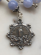 Load image into Gallery viewer, Sterling Pocket Rosary - Our Lady of Fatima Tenner - Blue Lace Agate - Beautiful Crucifix - One Single Decade Rosary
