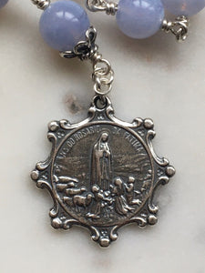 Sterling Pocket Rosary - Our Lady of Fatima Tenner - Blue Lace Agate - Beautiful Crucifix - One Single Decade Rosary