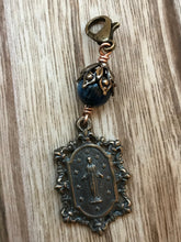 Load image into Gallery viewer, Bag Charm  Catholic Miraculous Medal Zipper Pull - Bronze and Kyanite
