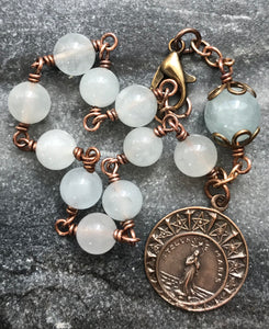 Stella Maris Bronze Rosary Bracelet - Aquamarine Gemstones