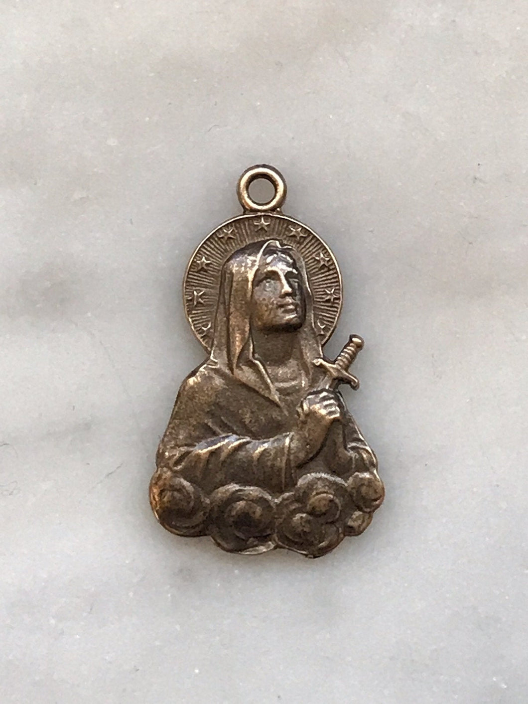 Medal - Virgin Mary with Star Studded Halo - Bronze or Sterling Silver - Antique Reproduction 1393