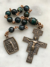 Load image into Gallery viewer, St. Francis Pocket Rosary - Chrysocolla - Francisican Tenner - Bronze - Confirmation - Single Decade Rosary
