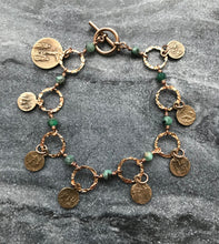 Load image into Gallery viewer, Seven Sorrows Bronze Charm Bracelet - Emerald Gemstones

