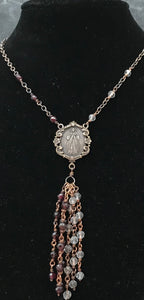 Divine Mercy Beaded Tassel Neckace, Gemstones and Bronze
