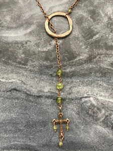 Three Hail Mary Adjustable Solid Bronze Necklace - Peridot