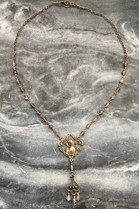 Praying Madonna Necklace - Solid Bronze - Virgin Mary - Labradorite