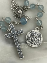 Load image into Gallery viewer, Pocket Servite Rosary - Aquamarine Gemstones - Argentium and Sterling Silver - Seven Sorrows Chaplet - Our Lady of Sorrows CeCeAgnes
