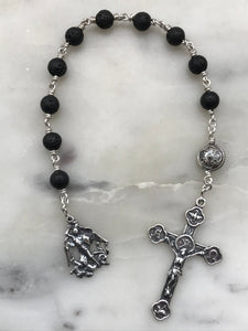 Saint Michael Pocket Rosary - Lava Bead and Ox Bone Skull - Sterling Silver - Tenner - Single Decade Rosary