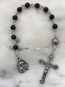 Saint Michael Pocket Rosary - Lava Bead and Ox Bone Skull - Sterling Silver - Tenner - Single Decade Rosary CeCeAgnes