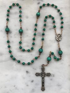 Beautiful Green Malachite Rosary - Bronze