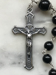 Saint Joseph Tenner - Onyx Gemstone Rosary - Argentium and Sterling Silver - Single Decade Rosary