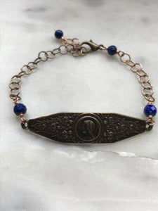 Virgin Mary Bracelet - Lapis Gemstones - Bronze