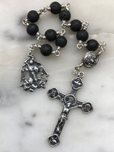 Load image into Gallery viewer, Saint Michael Pocket Rosary - Lava Bead and Ox Bone Skull - Sterling Silver - Tenner - Single Decade Rosary
