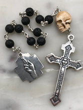 Load image into Gallery viewer, Memento Mori Pocket Rosary - Lava Bead and Ox Bone Skull - Sterling Silver - Tenner - Holy Face of Jesus - Single Decade Rosary CeCeAgnes
